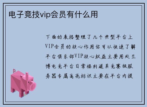 电子竞技vip会员有什么用