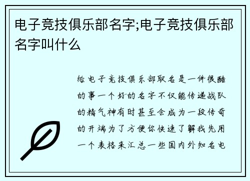 电子竞技俱乐部名字;电子竞技俱乐部名字叫什么