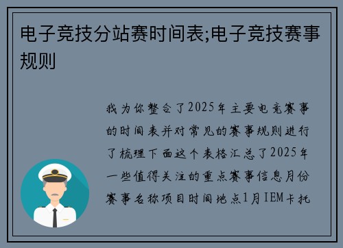 电子竞技分站赛时间表;电子竞技赛事规则